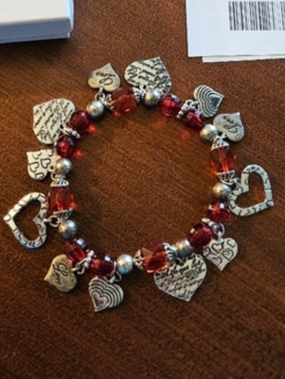 LOVE AFFIRMATION BEADED HEART BRACELET - Silver Plated Charms